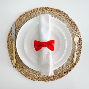 Stylish Bow Napkin Rings – Red Glitter - Handmade - Wedding Party Event Planner